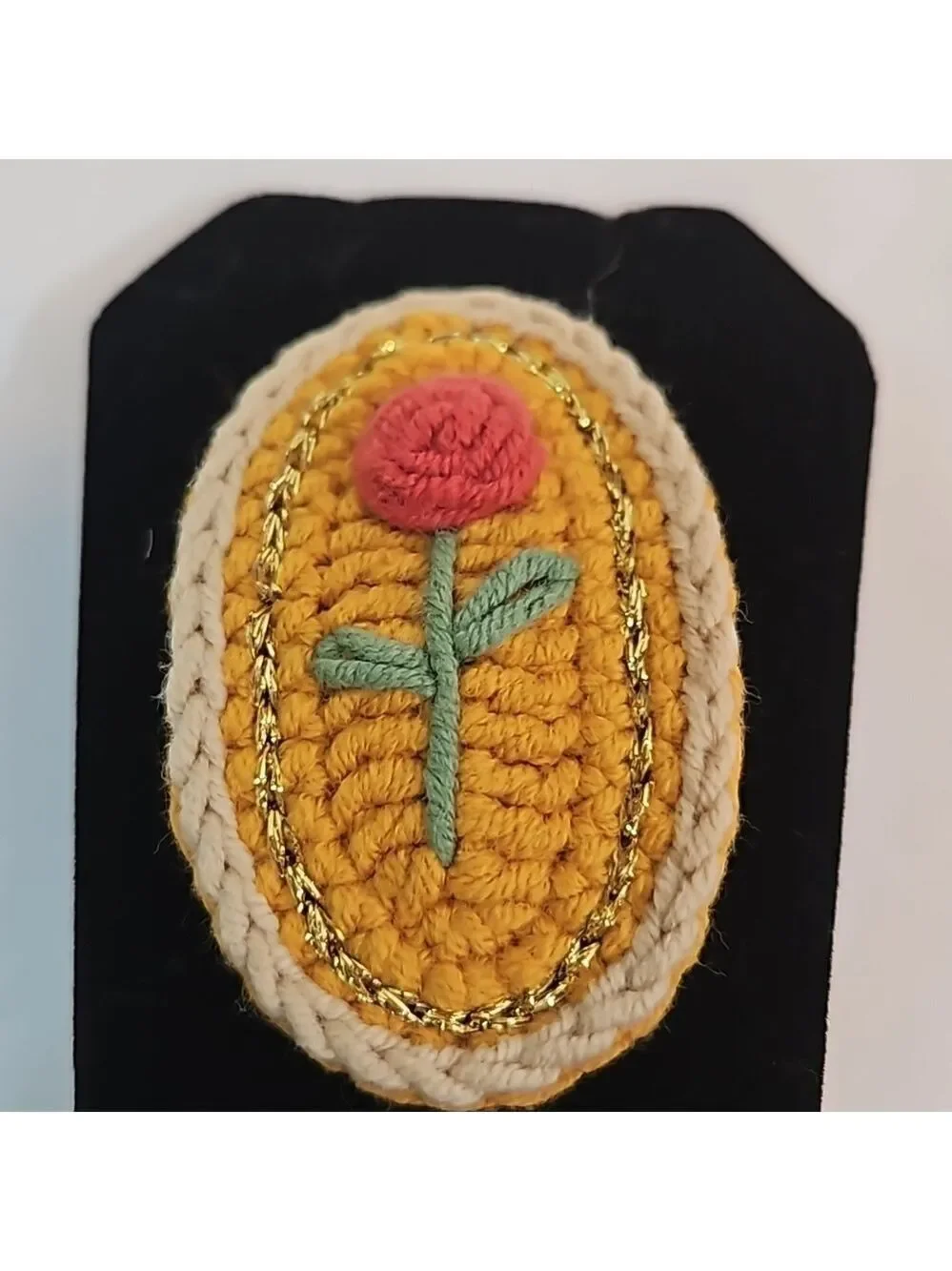 Hand Crafted Hand Knit Crochet  Hair Clip Red Rose embroidered Snap Clip 2.5